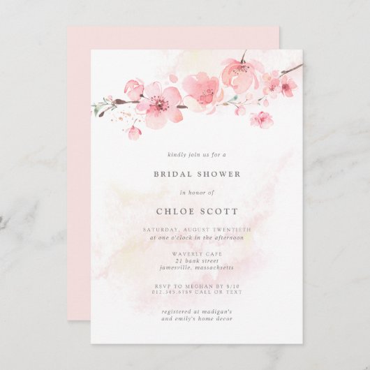 Invitation Boho Blush rose Floral (Devant / Derrière)