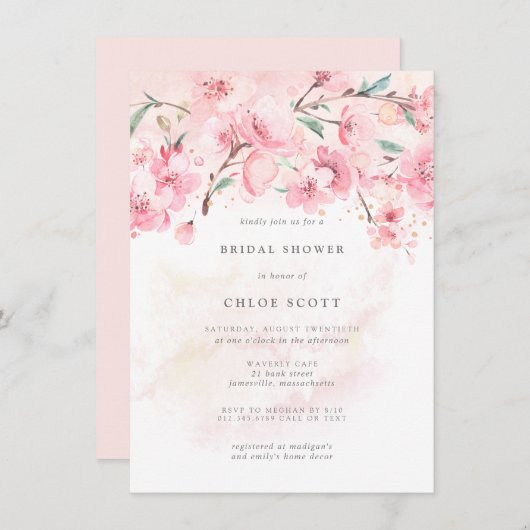 Invitation Boho Blush rose Floral (Devant / Derrière)