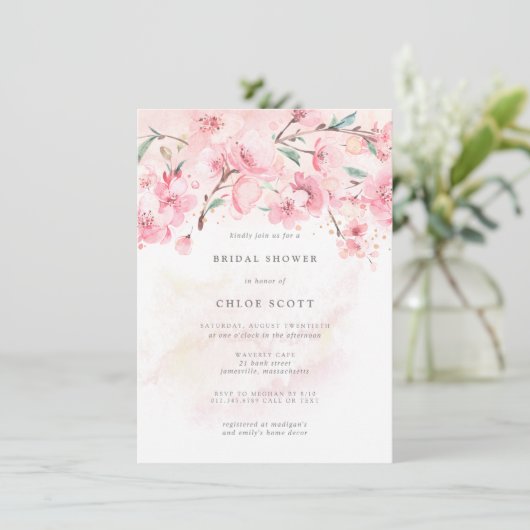 Invitation Boho Blush rose Floral (Debout devant)