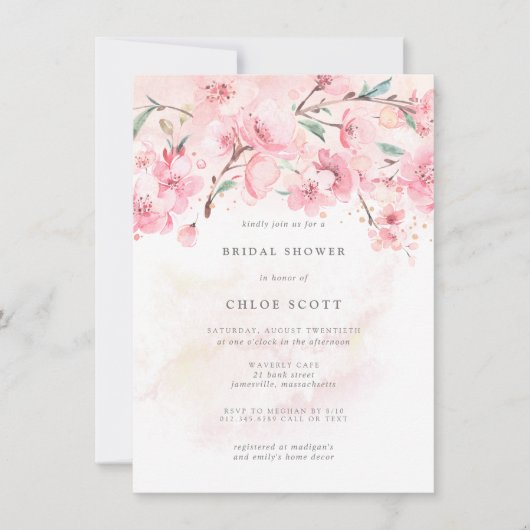 Invitation Boho Blush rose Floral (Devant)