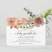 Invitation BOHO Blush Rose Floral Aquarelle Bébé Fille Douche (Debout devant)