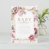 Invitation Boho Blush Rose Floral Baby Dans Le Baby shower En (Debout devant)