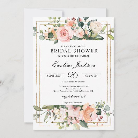 Invitation Boho Blush rose Floral Bridal (Devant)