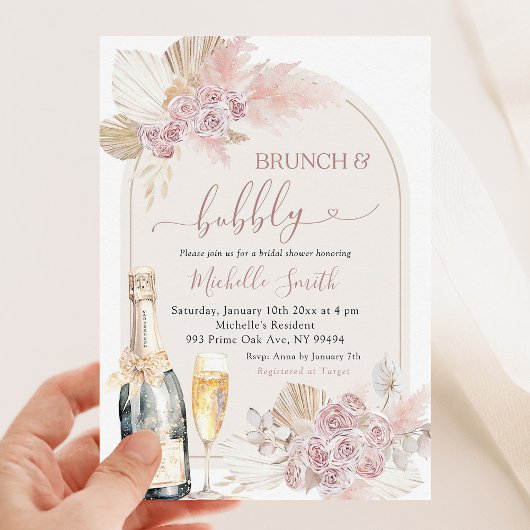 Invitation Boho Blush rose Floral Brunch Fête des mariées Bub