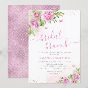 Invitation Boho Blush rose Floral Fête des mariées de brunch