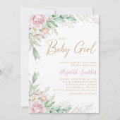 Invitation Boho Blush rose Floral Greeney Baby shower fille (Devant)