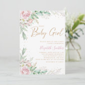 Invitation Boho Blush rose Floral Greeney Baby shower fille (Debout devant)