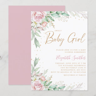 Invitation Boho Blush rose Floral Greeney Baby shower fille