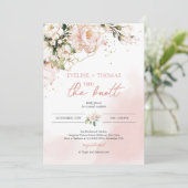 Invitation Boho blush rose floral or noué le noeud engager (Debout devant)