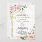 Invitation Boho Blush rose floral or tiara quinceanera (Devant)