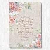 Invitation Boho Blush Rose Floral Sur Rustic Burlap Mariage
