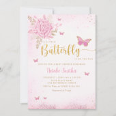 Invitation Boho Blush rose papillon floral Baby shower fille (Devant)