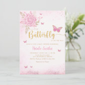 Invitation Boho Blush rose papillon floral Baby shower fille (Debout devant)