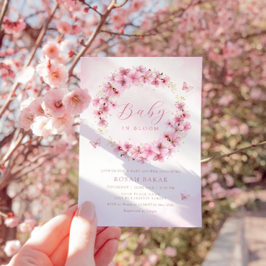 Invitation Boho Blush rose papillon floral Baby shower fille