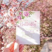 Invitation Boho Blush rose papillon floral Baby shower fille