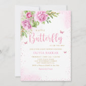 Invitation Boho Blush rose papillon floral Baby shower fille (Devant)