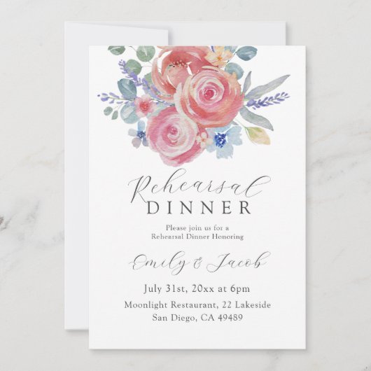 Invitation Boho Blush Rose Rehearsal Dinner  (Devant)