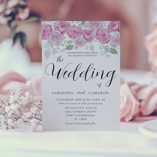 Invitation Boho Blush rose Roses et Mariage de calligraphie