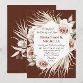 Invitation Boho Blush rose sur Brown Floral Mariage chrétien (Devant / Derrière)