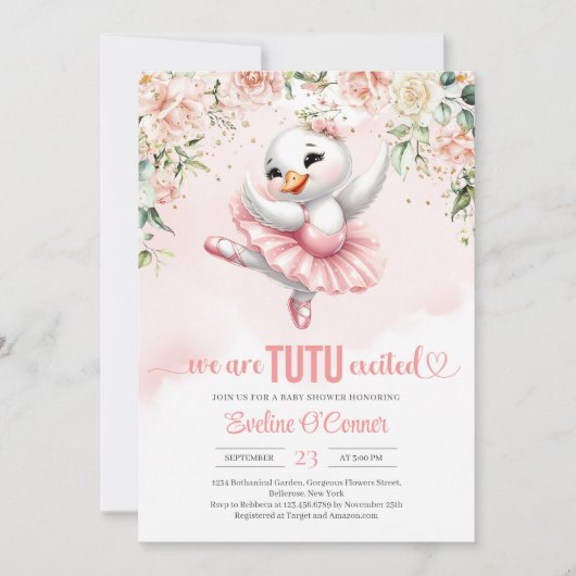 Invitation Boho blush rose Swan tutu ballerina rose robe (Devant)