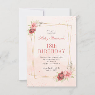 Invitation Boho Blush Rose Terracotta Floral 18ème Anniversai