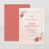 Invitation Boho Blush Rose Terracotta Floral 62e Anniversaire (Devant / Derrière)