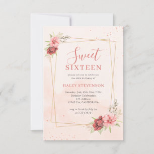 Invitation Boho Blush Rose Terracotta Floral Chic Douze Ans