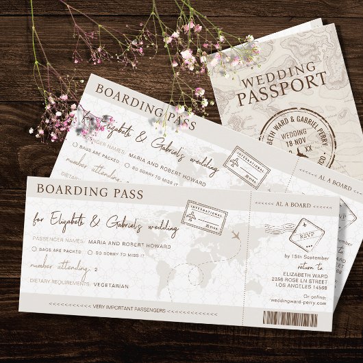 Invitation Boho Boarding Pass Destination Mariage