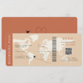 Invitation Boho Boarding Pass Destination mariage Code QR (Devant / Derrière)