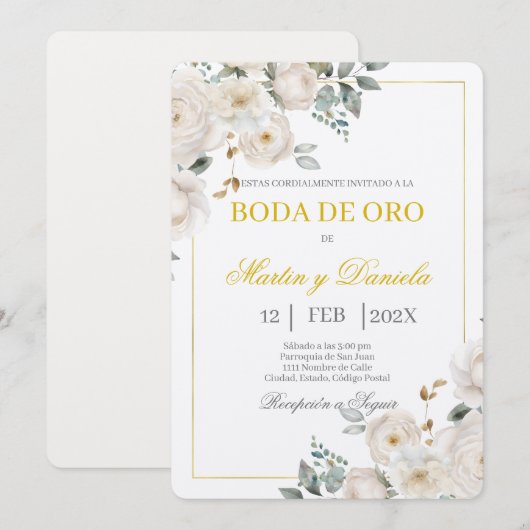 Invitation Boho boda de oro con flanca (Devant / Derrière)