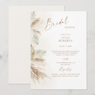 Invitation Boho Bohème Herbe de Pampas Beige Baby Shower