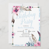 Invitation Boho Bohème Tribal Floral Aquarelle Anniversaire (Devant)