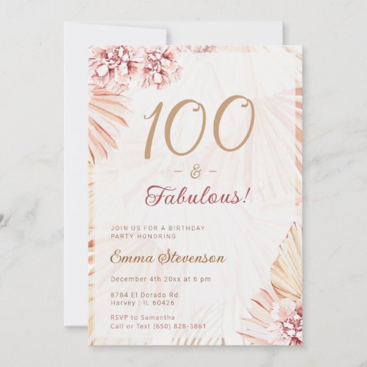 Invitation Boho Bohemian 100 Fabulous Ladies 100e anniversair (Devant)