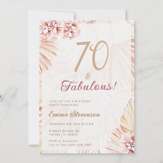 Invitation Boho Bohemian 70 & Fabulous Ladies 70th Birthday (Devant)
