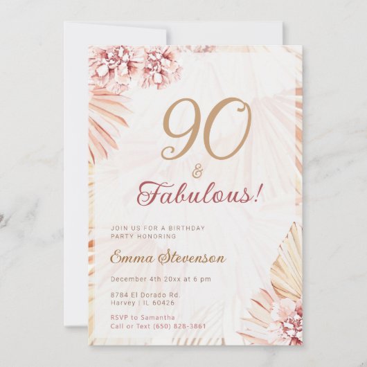Invitation Boho Bohemian 90 & Fabulous Ladies 90th Birthday (Devant)