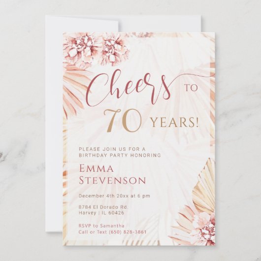 Invitation Boho Bohemian Cheers 70 ans Dames 70e anniversaire (Devant)