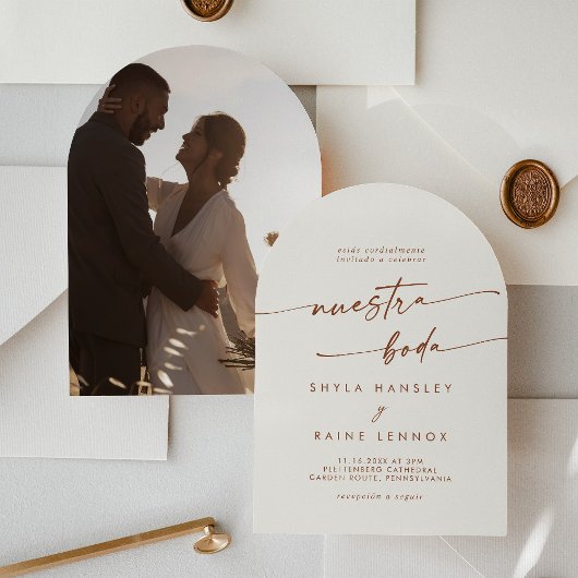 Invitation Boho Bohemian Cream Photo Arch Mariage espagnol