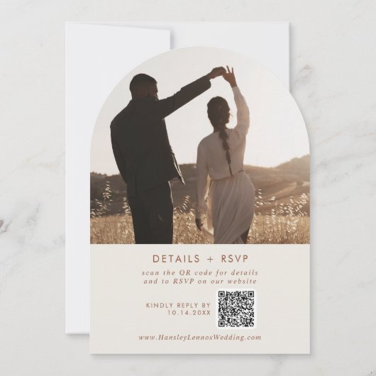 Invitation Boho Bohemian Cream Photo QR Code Arch Mariage (Dos)