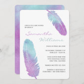 Invitation Boho Bohemian Feather Purple Baby shower (Devant / Derrière)
