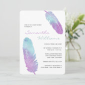 Invitation Boho Bohemian Feather Purple Baby shower (Debout devant)