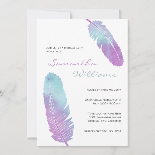 Invitation Boho Bohemian Feather violet fête d'anniversaire (Devant)