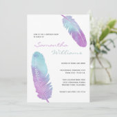 Invitation Boho Bohemian Feather violet fête d'anniversaire (Debout devant)