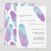 Invitation Boho Bohemian Feather violet fête d'anniversaire (Devant / Derrière)