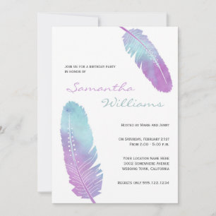Invitation Boho Bohemian Feather violet fête d'anniversaire