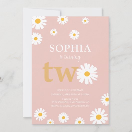 Invitation Boho Bohemian Retro les années 70 Pink Daisy 2e an (Devant)