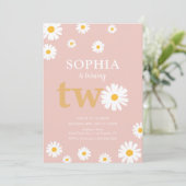 Invitation Boho Bohemian Retro les années 70 Pink Daisy 2e an (Debout devant)