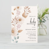 Invitation Boho Bohemian Rustique Floral Beige Baby shower fi (Debout devant)