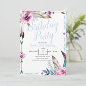 Invitation Boho Bohemian Tribal Floral Aquarelle Anniversaire (Debout devant)