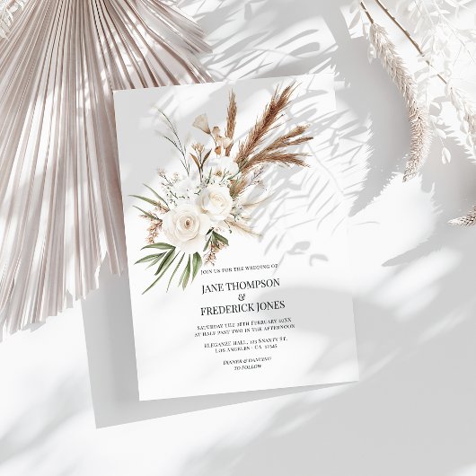 Invitation Boho Bohémien Fleurs Séchées Photo & Code QR Maria