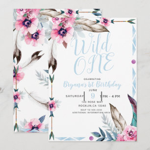 Invitation Boho Bohémien Tribal Floral Aquarelle Sauvageonne